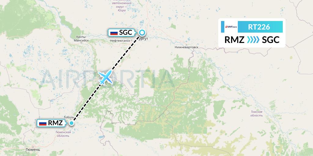 RT226 UVT aero Flight Map: Tobolsk to Surgut