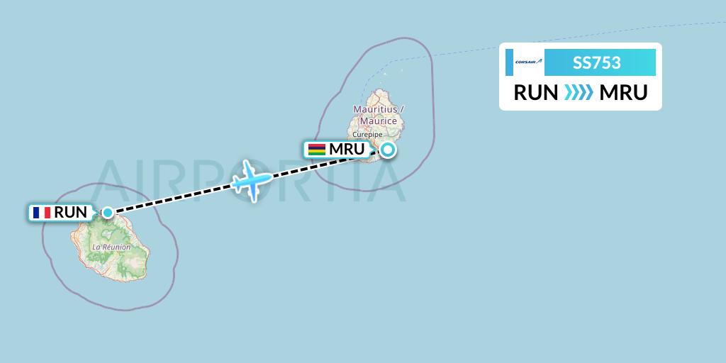 SS753 Corsair Flight Map: Saint-Denis to Port Louis