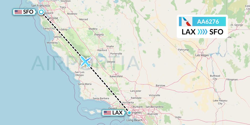 AA6276 American Airlines Flight Map: Los Angeles to San Francisco