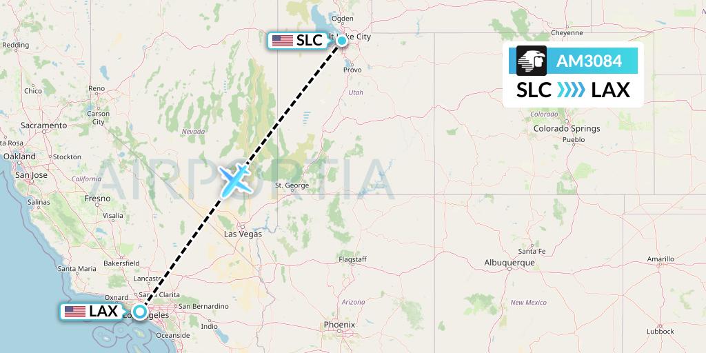 AM3084 Aeromexico Flight Map: Salt Lake City to Los Angeles
