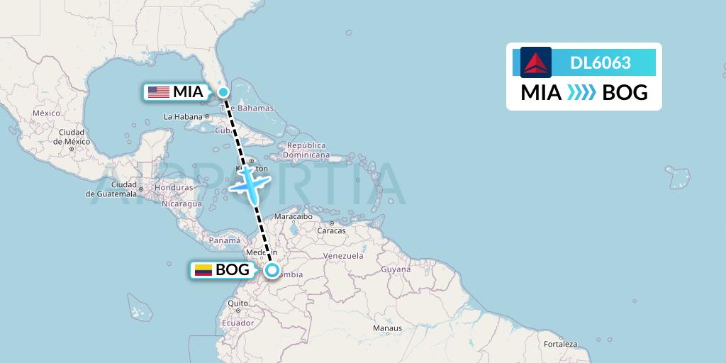 DL6063 Delta Air Lines Flight Map: Miami to Bogota