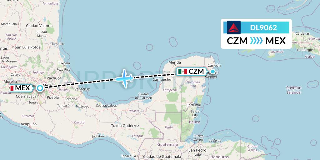 DL9062 Delta Air Lines Flight Map: Cozumel to Mexico City