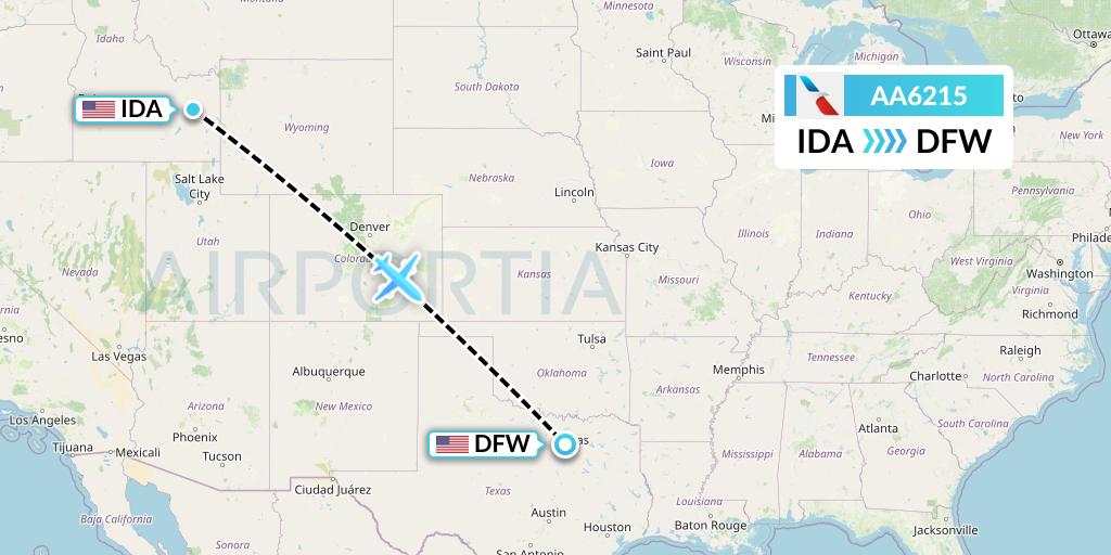 AA6215 American Airlines Flight Map: Idaho Falls to Dallas