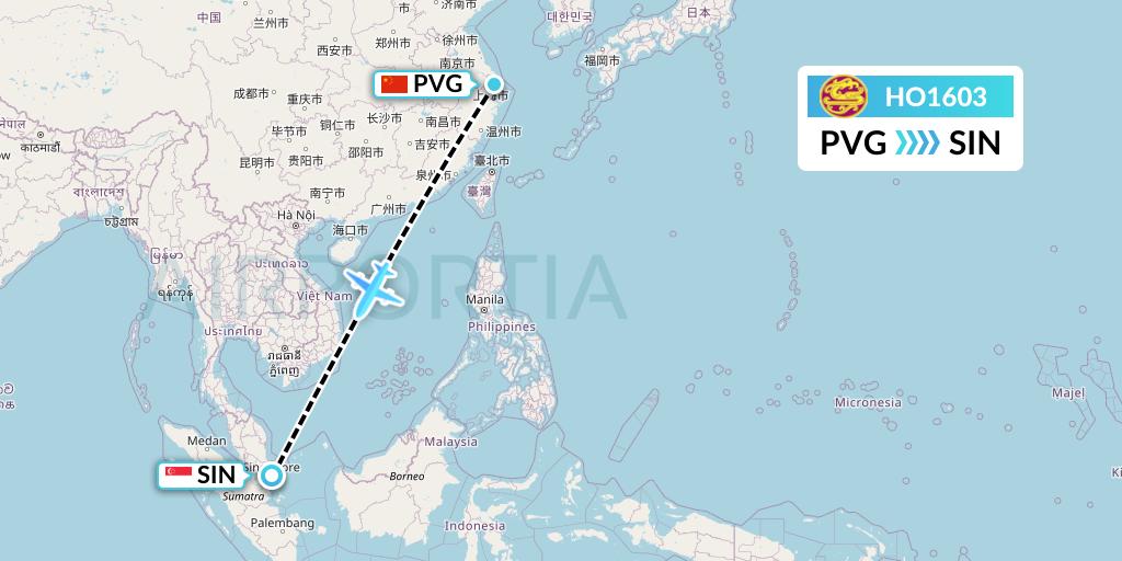 HO1603 Juneyao Airlines Flight Map: Shanghai to Singapore