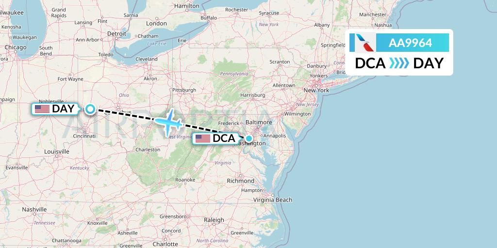 AA9964 American Airlines Flight Map: Washington to Dayton