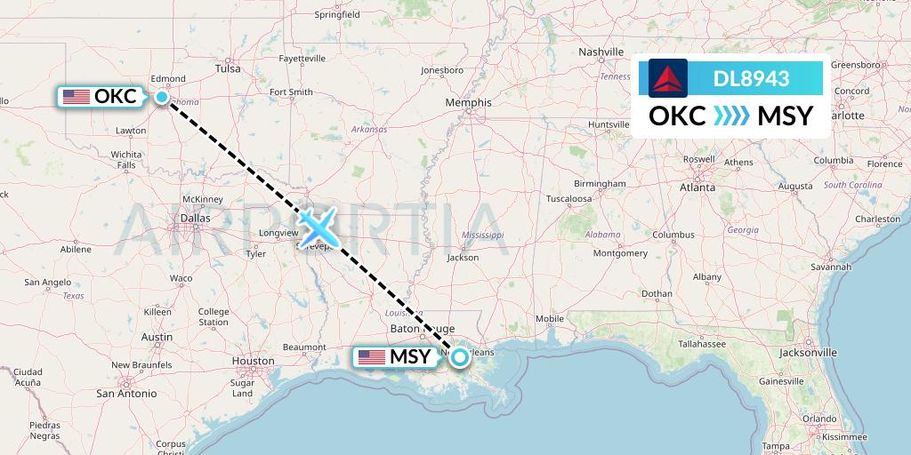 DL8943 Flight Status Delta Air Lines Oklahoma City to New Orleans