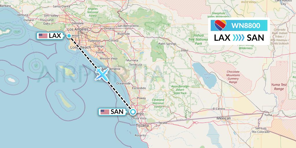 WN8800 Southwest Airlines Flight Map: Los Angeles to San Diego