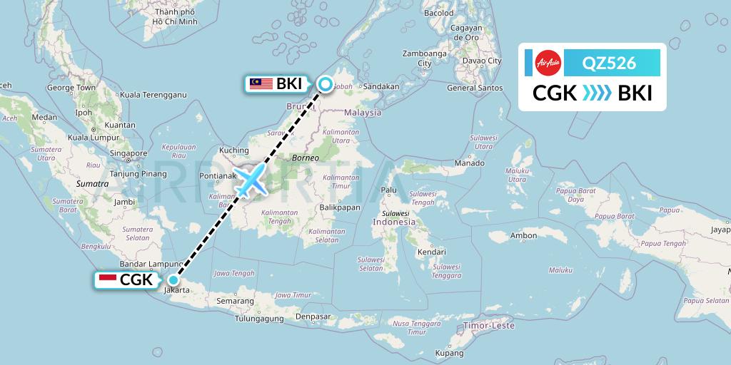 QZ526 Indonesia AirAsia Flight Map: Jakarta to Kota Kinabalu
