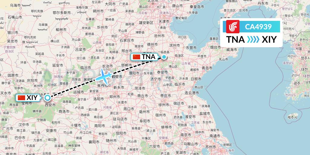 CA4939 Air China Flight Map: Jinan to Xi'an