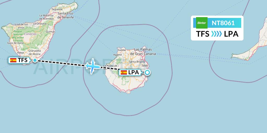 NT8061 Binter Canarias Flight Map: Tenerife to Las Palmas