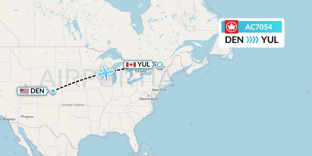 AC7054 Air Canada Flight Map: Denver to Montreal