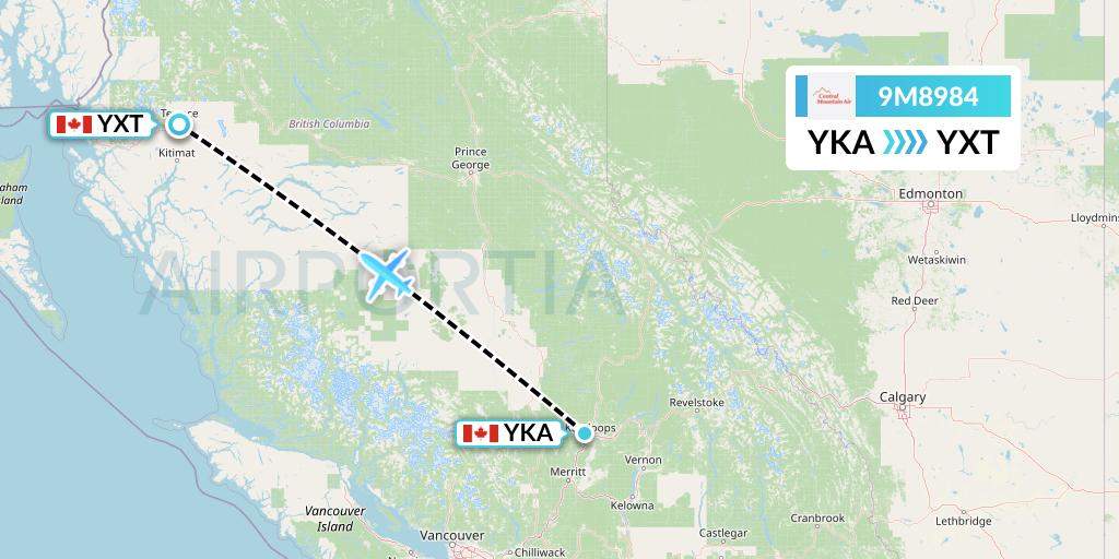 9M8984 Central Mountain Air Flight Map: Kamloops to Terrace