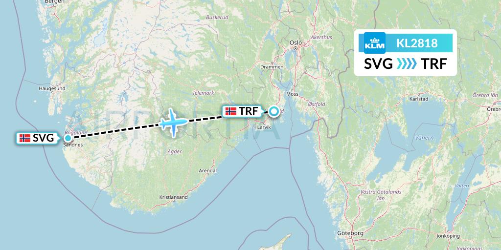KL2818 KLM Flight Map: Stavanger to Oslo