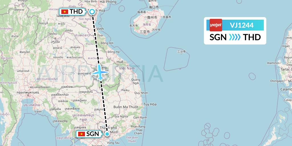 VJ1244 VietJet Air Flight Map: Ho Chi Minh City to Hanoi