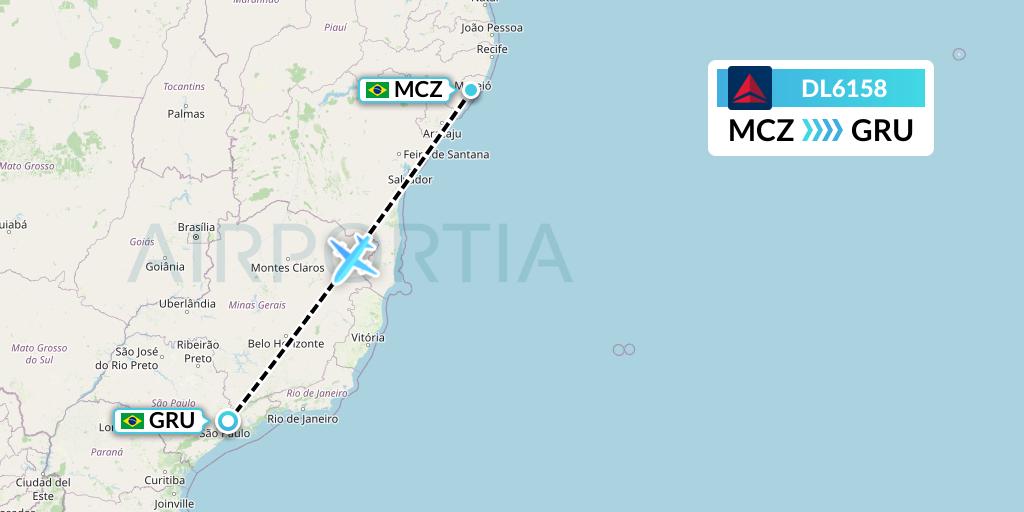 DL6158 Delta Air Lines Flight Map: Maceio to Sao Paulo