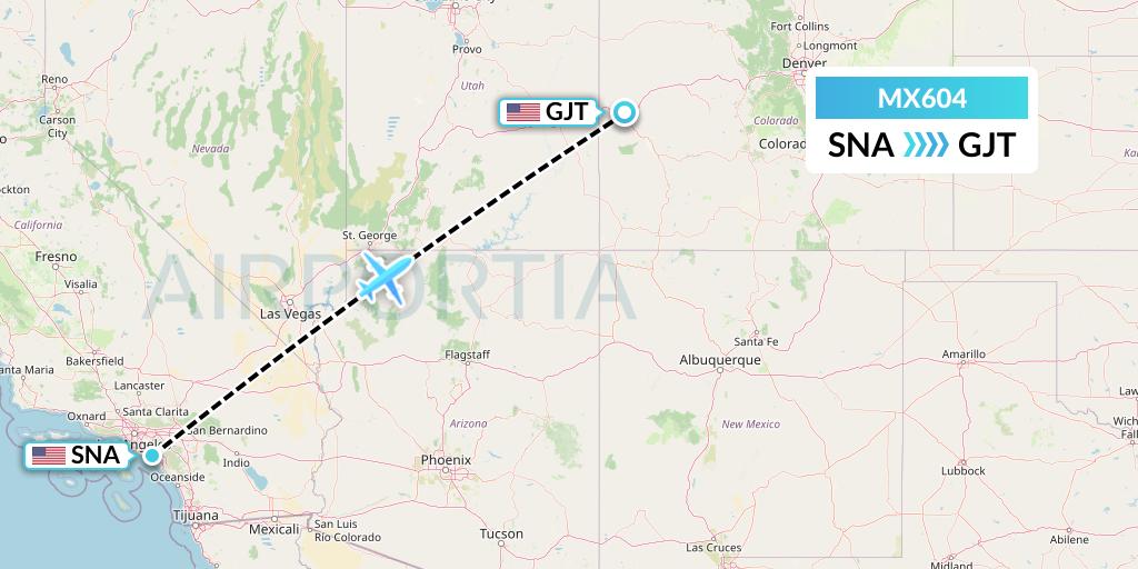 MX604 Breeze Airways Flight Map: Orange County to Grand Junction