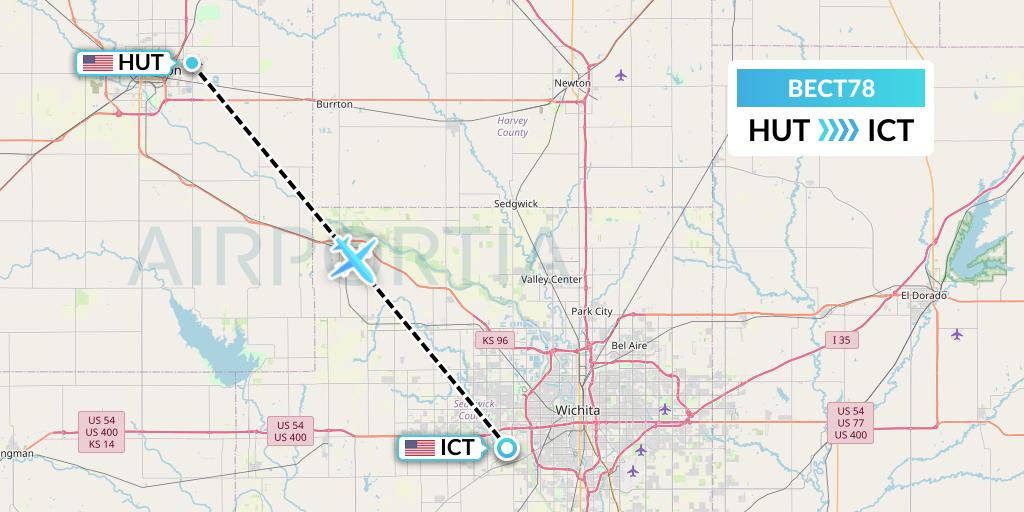 BECT78 Berkut Air Flight Map: Hutchinson to Wichita