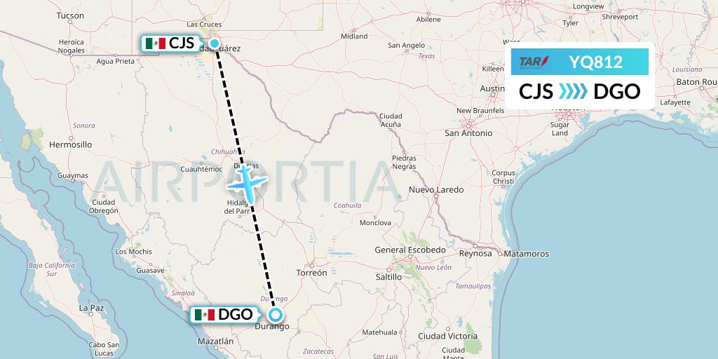 YQ812 TAR Aerolineas Flight Map: Ciudad Juarez to Durango
