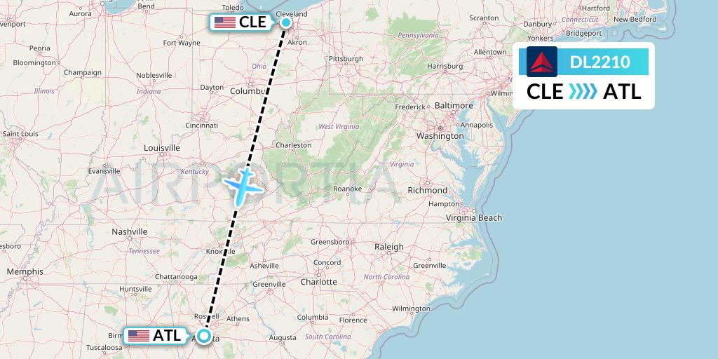 DL2210 Delta Air Lines Flight Map: Cleveland to Atlanta