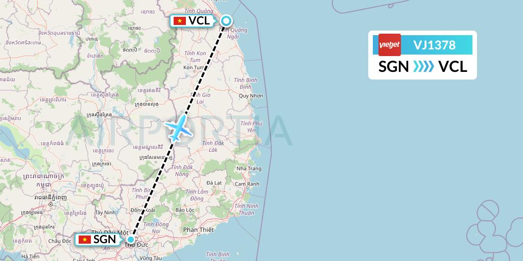 VJ1378 VietJet Air Flight Map: Ho Chi Minh City to Chu Lai