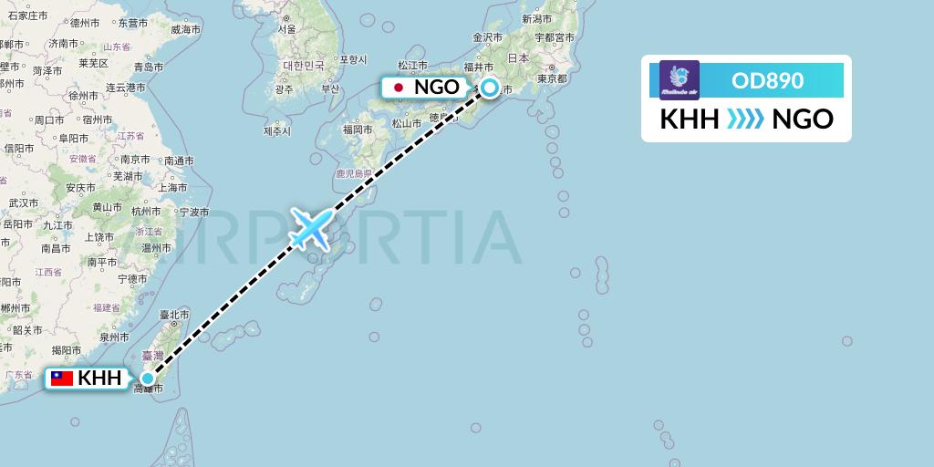 OD890 Batik Air Malaysia Flight Map: Kaohsiung to Nagoya
