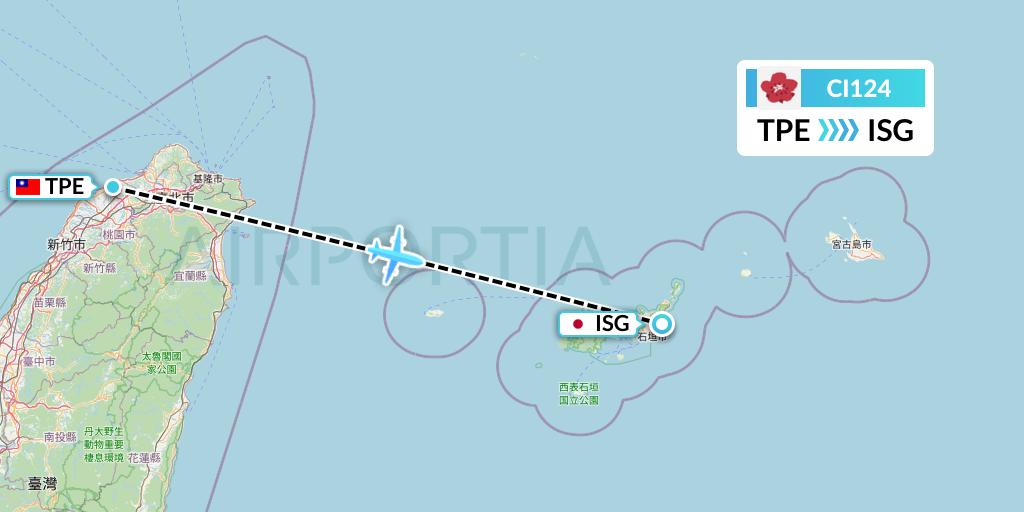 CI124 China Airlines Flight Map: Taipei to Ishigaki