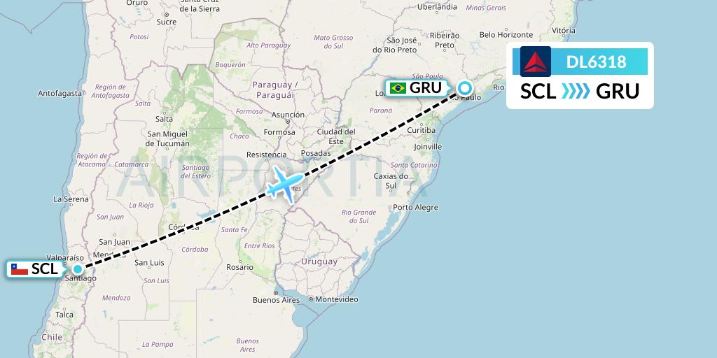 DL6318 Delta Air Lines Flight Map: Santiago to Sao Paulo