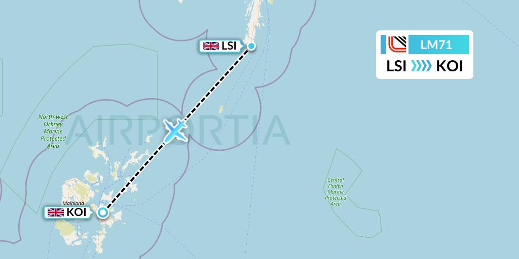LM71 Loganair Flight Map: Sumburgh to Kirkwall