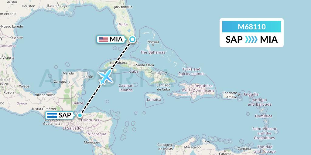 M68110 Amerijet International Flight Map: San Pedro Sula to Miami