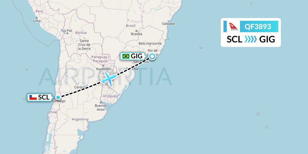 QF3893 Qantas Flight Map: Santiago to Rio de Janeiro