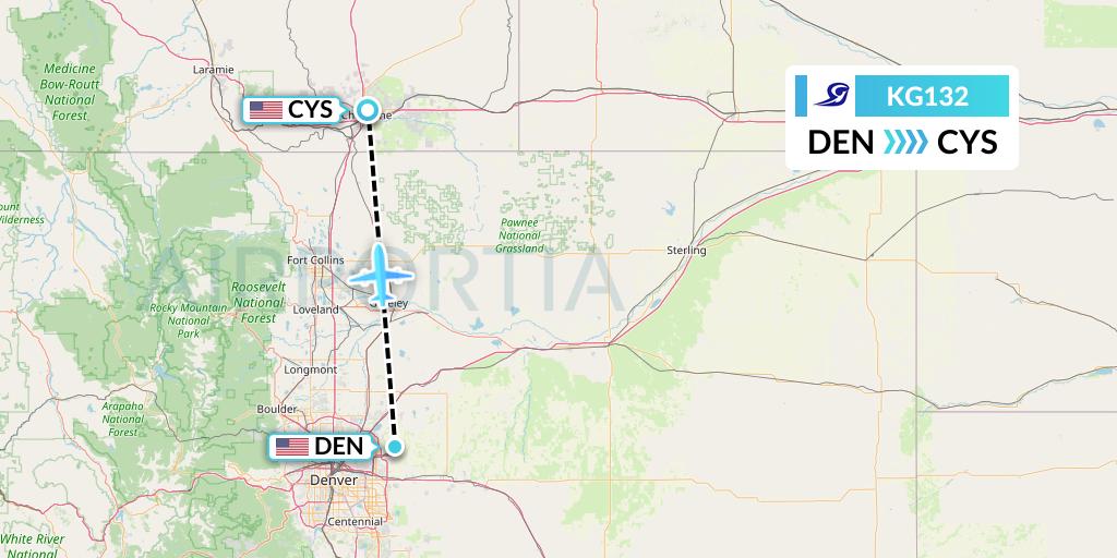 KG132 Key Lime Air Flight Map: Denver to Cheyenne