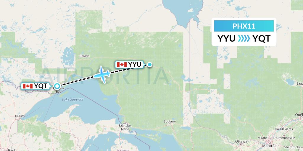 PHX11 SkyCare Flight Map: Kapuskasing to Thunder Bay