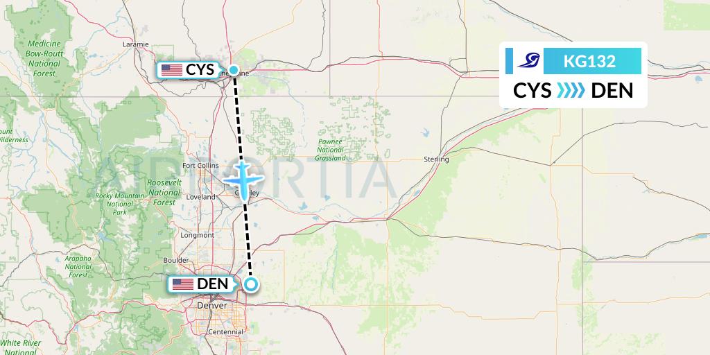KG132 Key Lime Air Flight Map: Cheyenne to Denver
