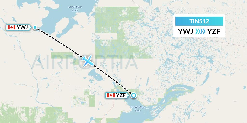 TIN512 Air Tindi Flight Map: Deline to Yellowknife