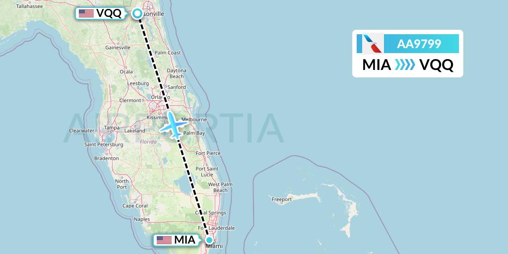 AA9799 American Airlines Flight Map: Miami to Jacksonville
