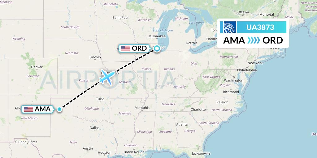 UA3873 United Airlines Flight Map: Amarillo to Chicago