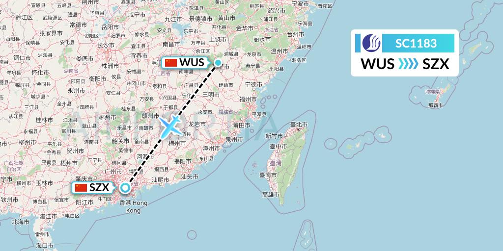 SC1183 Shandong Airlines Flight Map: Wuyishan to Shenzhen