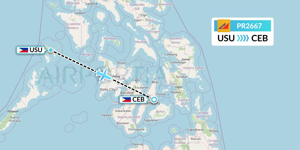 PR2667 Philippine Airlines Flight Map: Busuanga to Cebu