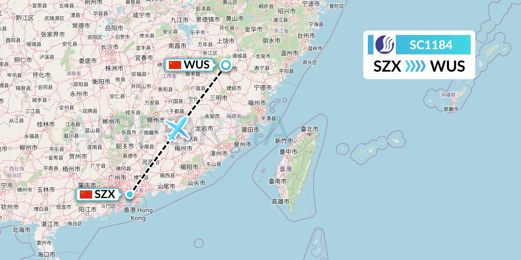 SC1184 Shandong Airlines Flight Map: Shenzhen to Wuyishan
