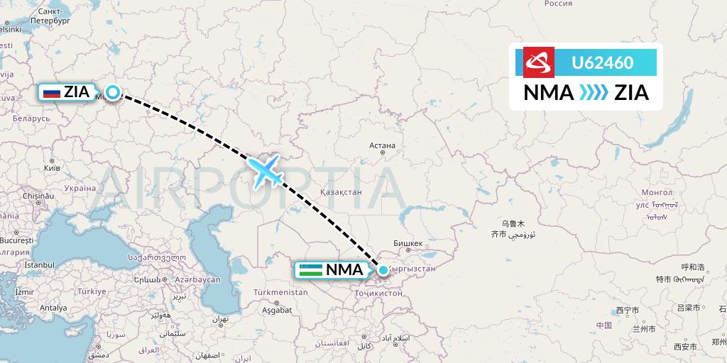 U62460 Ural Airlines Flight Map: Namangan to Moscow