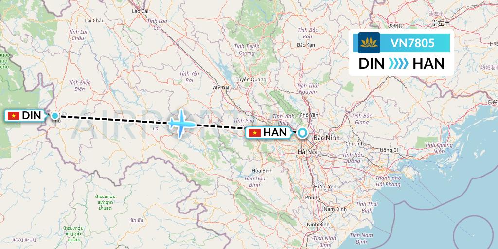 VN7805 Vietnam Airlines Flight Map: Dien Bien Phu to Hanoi