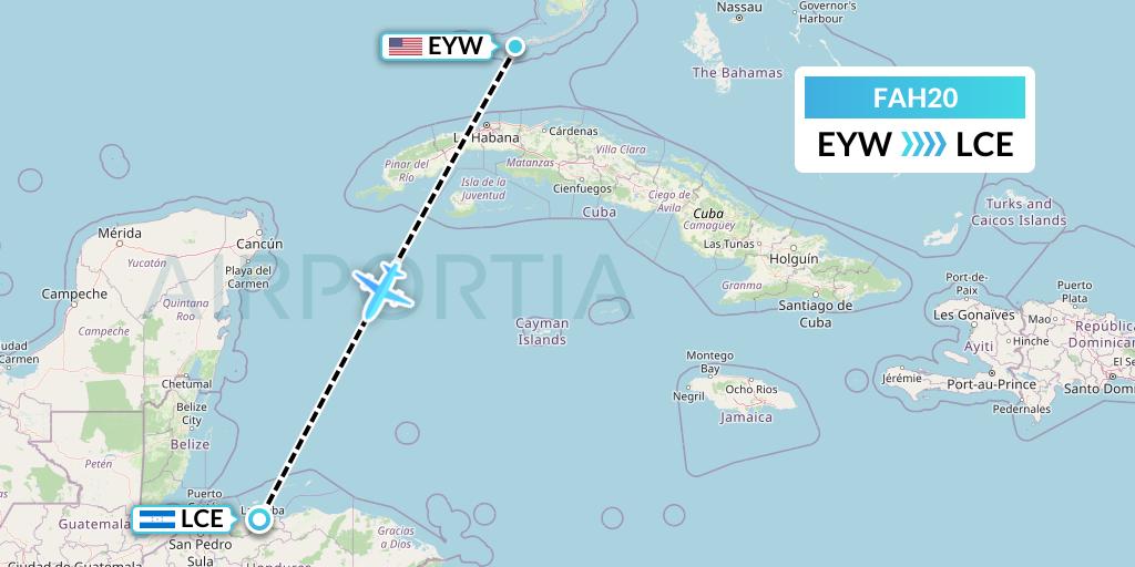 FAH20 ASL Airlines Hungary Flight Map: Key West to La Ceiba