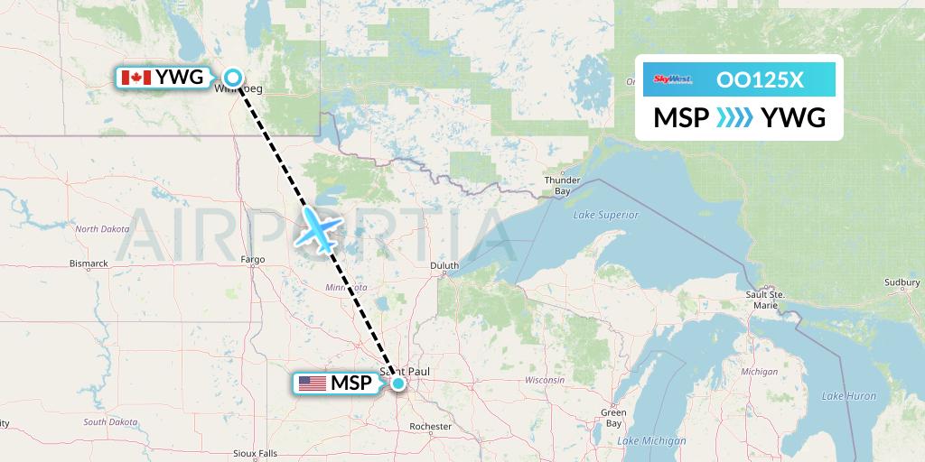 OO125X SkyWest Airlines Flight Map: Minneapolis to Winnipeg