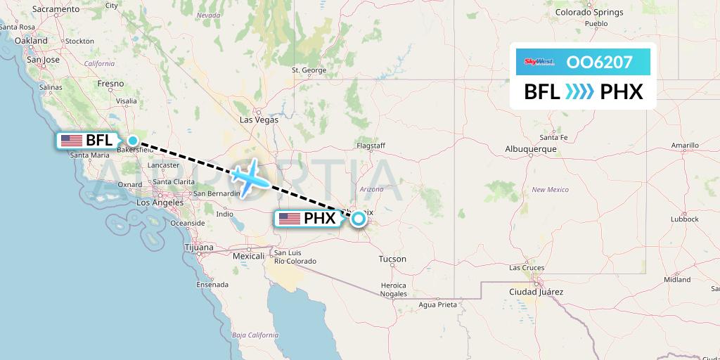 OO6207 SkyWest Airlines Flight Map: Bakersfield to Phoenix