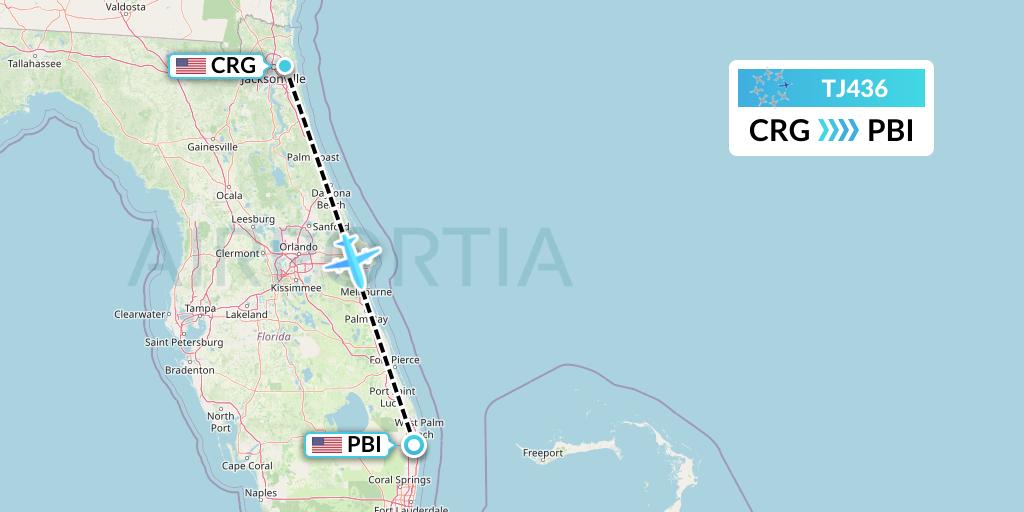 TJ436 Tradewind Aviation Flight Map: Jacksonville to West Palm Beach