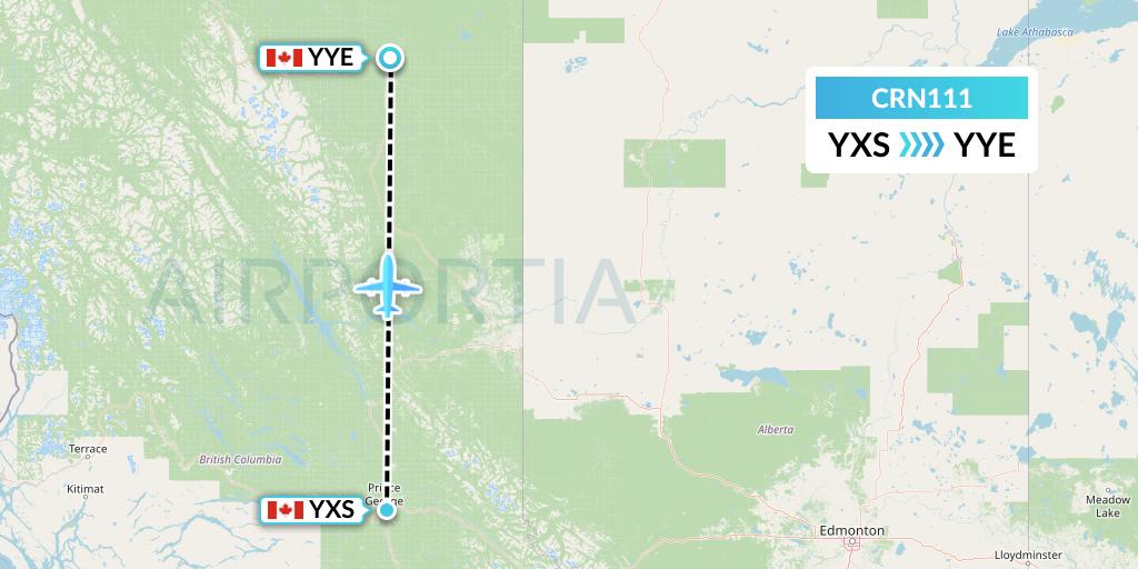 CRN111 Aerocaribbean Flight Map: Prince George to Fort Nelson