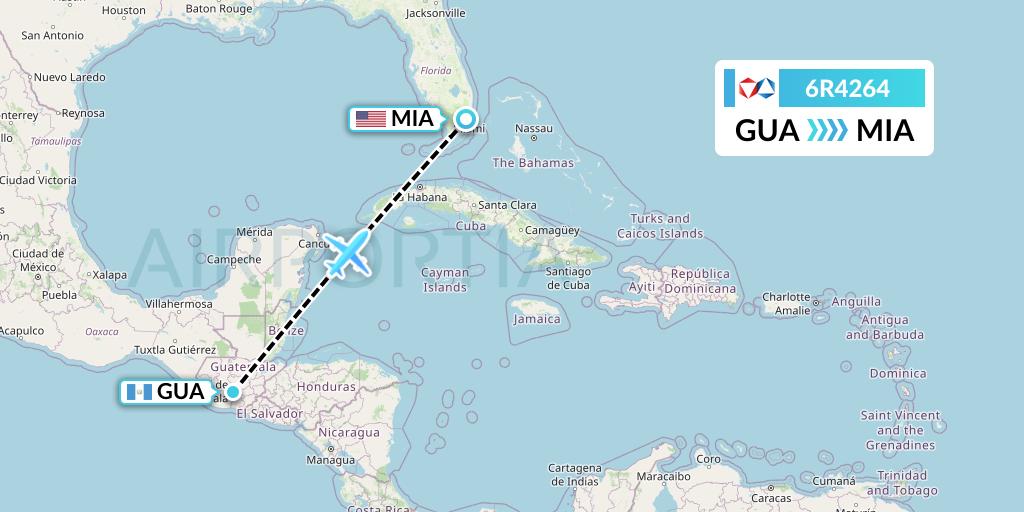 6R4264 Alrosa Flight Map: Guatemala City to Miami