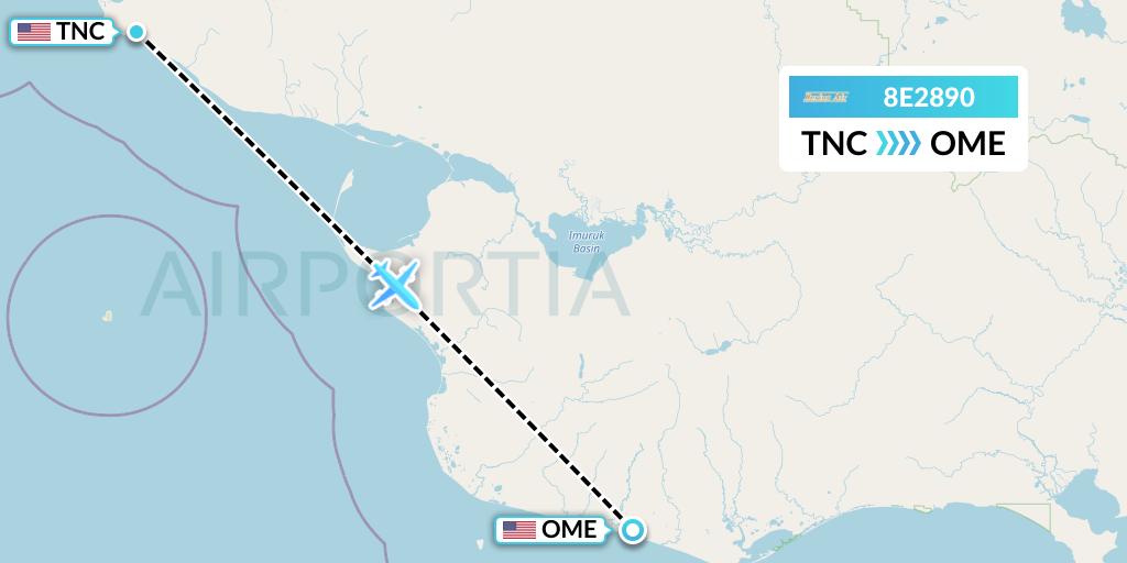 8E2890 Bering Air Flight Map: Tin City to Nome