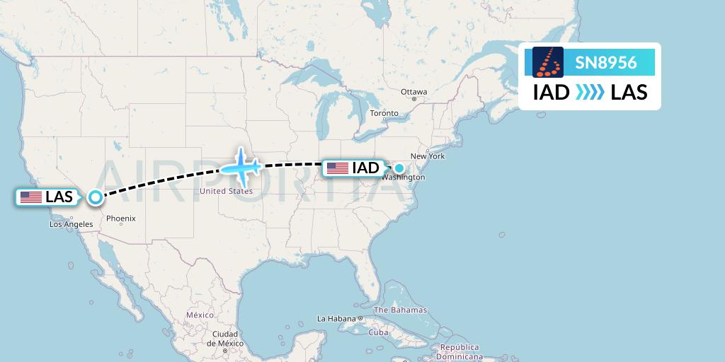 SN8956 Brussels Airlines Flight Map: Washington to Las Vegas