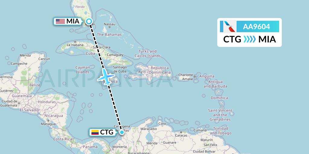 AA9604 American Airlines Flight Map: Cartagena to Miami